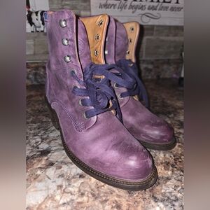 John Fluevog Adriana Nuni Purple Leather Lace Up Boots Size 6.5 Women's Winter